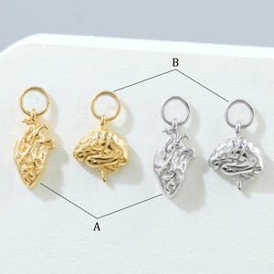 Brain & Heart Embossed Pattern Clicker Charm Earring Sterling Silver Punk Style Cartilage Helix Conch Lobe Piercing Charm Attachment