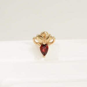 14K Solid Gold Carrot Garnet Stud Earring Hollow Carrot Red Gemstone Push Pin Flat Back Cartilage Helix Tragus Piercing Vegetable Jewelry