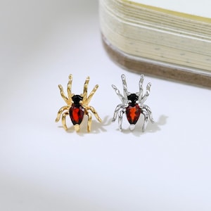 Spider Garnet Black Onyx Stud Earring 925 Silver Insect Gemstone Threaded Screw In Cartilage Helix Conch Lobe Piercing Gift for Animal Lover