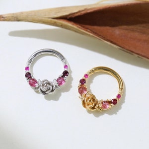 Pfingstrose Blume Pink Turmalin Rubin Rhodolith Granat Clicker Flora Edelstein Nase Septum Ring 16g Knorpel Daith Ohrring Piercing Geschenk