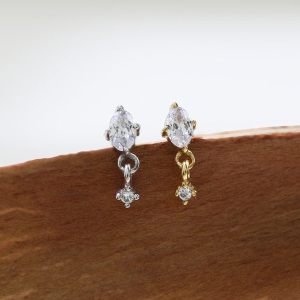 Pendientes colgantes brillantes con forma geométrica, pendientes de plata para cartílago, lóbulo, labret, pendientes planos con cierre a presión, joyería para piercing, regalo para ella.