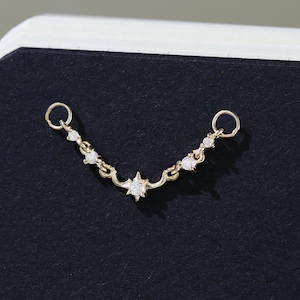 14K Solid Gold Moissanite Stern baumeln Nasenkette schimmernde Diamant-Look Knorpel Helix Kettenaufsatz Zierliche Edelstein-Kettenohr-Jacke