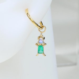 Solid 14K Gold Moonstone Chrysoprase Baguette Shape Dangle Charm Elegant Gemstone Clicker Charm Cartilage Daith Tragus Rook Helix Hoop Charm
