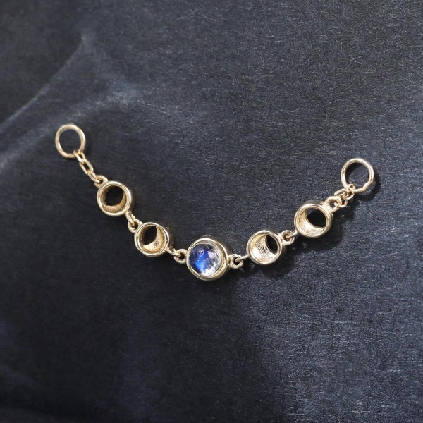 14K Solid Gold Moonstone Nose Chain Polished Gemstone Dangle Conch Ear Jacket Chain Dainty Cartilage Helix Wrap Chain Industrial Piercing