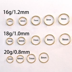 Anello per setto nasale minimalista in oro massiccio 14 carati, con cerniera, di diverse misure, con chiusura a scatto, per cartilagine, conchiglia, daith, elica, lobo dell'orecchio, 16 g, 18 g, 20 g.