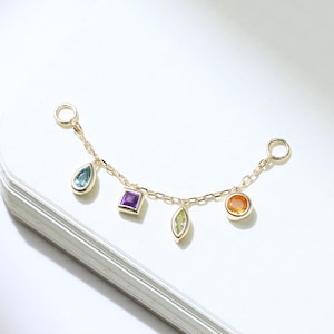 14k Solid Gold Multiple Shape Gemstone Nose Chain Attachment Amethyst Citrine Peridot London Blue Topaz Chain Accessory Chain Piercing