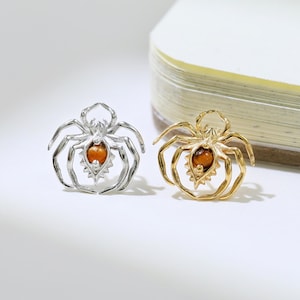 Spider Tiger Eye Earring Vivid Spider Stud Animal Motif Pattern Cartilage Helix Flat Piercing Silver Gemstone Push Flat Back Stud
