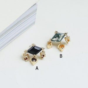 Solid 14K Gold Kite Shape Black Onyx Moss Agate Drop Earring Fancy Gemstone Dangle Cartilage Helix Labret Stud Push Back Earring Piercing