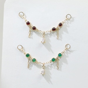 Solide 14K Gold Granat Chrysopras Moissanit Kette Befestigung Ohr Jacke Kette Edelstein Charm Kette für Knorpel Helix Conch Ohrring