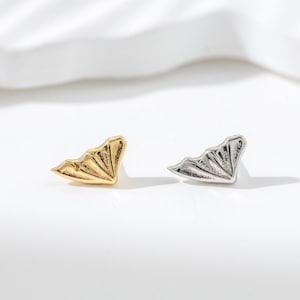 Fish Tail Earring Paper Plane Cartilage Helix Labret Earlobe Stud Silver Push Flat Back Earring Minimalist Handmade Piercing Jewelry Gift