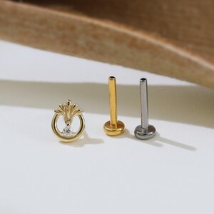 14K Solid Gold Fish Moissanite Circle Hollow Out Earring Clear Gemstone Cartilage Earlobe Labret Stud Goldfish Push Back Earring Piercing