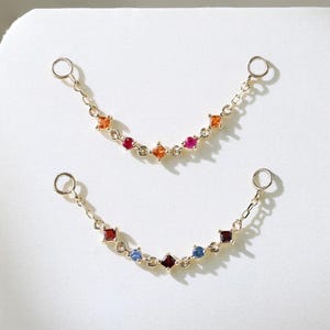 Cadena de oro macizo de 14 quilates con zafiro azul y granate, colgante con rubí y granate naranja Fanta para aretes de cartílago.