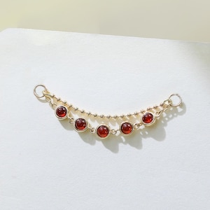 Solid 14K Gold Garnet Double Beaded Chain Attachment Dangle Ear Jacket Chain Gemstone Charm Chain for Cartilage Helix Conch Stud Nose Chain