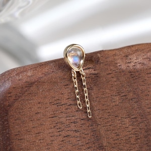 Boucle d'oreille en or massif 14 carats avec pierre de lune