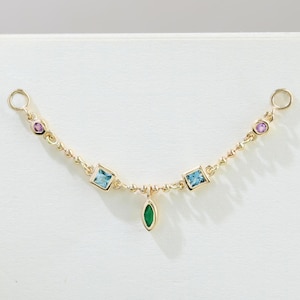 14K Solid Gold Chrysoprase Marquise Dangle Nose Chain Blue Topaz Amethyst Cartilage Helix Chain Attachment Gemstone Conch Chain Ear Jacket