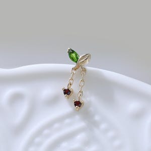 14K Solid Gold Chrome Diopside Leaves Earring Garnet Dangle Chain Stud Cartilage Helix Earlobe Flat Back Earring Threadless Jewelry