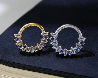 Moonstone White Topaz Hinged Clicker Cluster Clear Gemstone Nose Ring Silver Cartilage Helix Daith Earring Septum Ring Piercing Jewelry