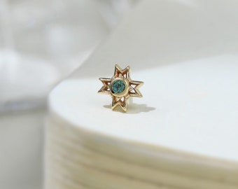 Solid 14K Gold Alexandrite Spike Cross Stud Earring Gemstone Cartilage Helix Labret Conch Stud Push Back Earring Piercing Jewelry Minimalist