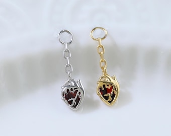 Garnet Love Heart Dangle Charm Tiny Garnet Heart Pendant Cartilage Helix Rook Tragus Hoop Charm Silver Charm Connector Charm Piercing