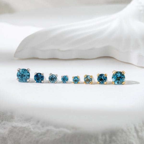 London Blue Topaz Flera Storlekar Örhänge Enkel London Blue Topaz Push Flat Back Örhänge Minimalistisk Ädelsten Labret Brosk Helix Piercing