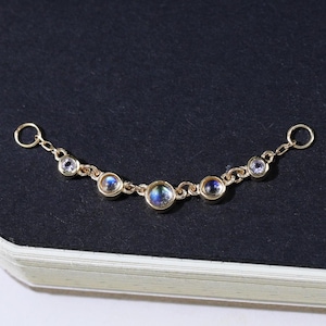 14K Solid Gold Moonstone Polished Nose Chain Tanzanite Cartilage Helix Chain Attachment Dainty Gemstone Conch Chain Ear Jacket