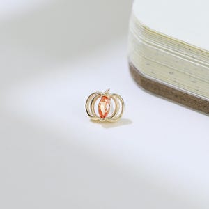 14k Solid Gold Pumpkin Orange Sapphire Hollow Earring Food Piercing Gemstone Cartilage Helix Labret Earlobe Flat Back Earring Handmade Gift