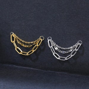 Dreifache Kettenbefestigung Minimalistische Kettenaccessoire für Knorpelmuschelohrring Silber Ohrjacke Baumeln Kettenanhänger Gothic Nasenkette