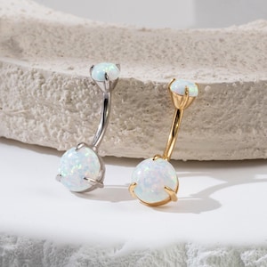 Opal Multiple Size Belly Button Ring Gemstone Threaded Navel Ring 14g Silver Curved Barbell Belly Ring 10mm Minimalist Piercing Body Jewelry