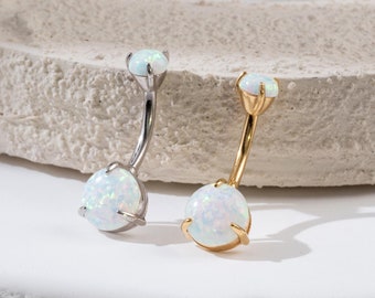 Opal Multiple Size Belly Button Ring Gemstone Threaded Navel Ring 14g Silver Curved Barbell Belly Ring 10mm Minimalist Piercing Body Jewelry