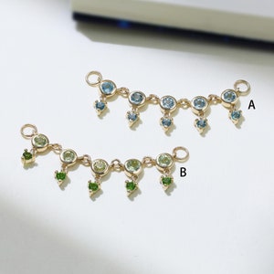 Solid 14K Gold Peridot Swiss Blue Topaz Chain Attachment Dangle Ear Jacket Chain Gemstone Charm Chain for Cartilage Helix Conch Earring
