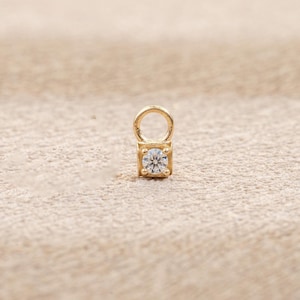 14K Solid Gold Moissanite Dangle Charm Single Moissanite Clicker Charm Minimalist Sparkling Gemstone Cartilage Hoop Charm Piercing Jewelry