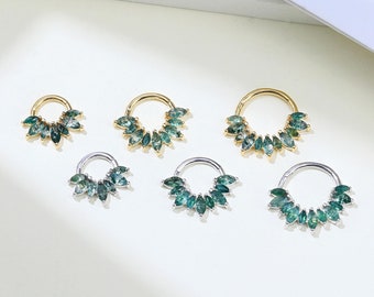 Moss Agate Cluster Hinged Clicker Delicate Moss Agate Nose Ring Seamless Gemstone Cartilage Daith Earring Septum Ring Silver Piercing Gift