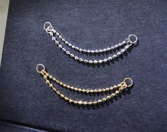 Doppio attacco a catena con perline, ciondolo a catena con perline, attacco a catena minimalista per orecchini a cartilagine, orecchini a conchiglia, catena per naso in argento