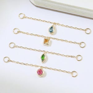 14K Solid Gold Multiple Shape Solitaire Nose Chain Single Gemstone Cartilage Helix Chain Attachment Minimalist Conch Chain Ear Jacket
