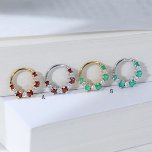 Chrysoprase Garnet Moissanite Septum Ring Cluster Gemstone Nose Ring Multiple Inner Size Daith Earring 16g Sliver Clicker Handmade Piercing