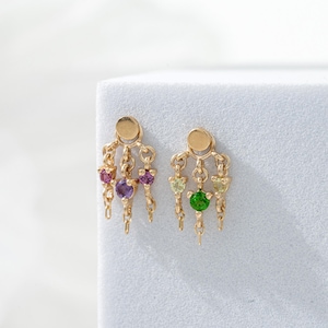 Solid 14K Gold Amethyst Chain Dangle Charm Chrome Diopside Triple Chain Pendant Gemstone Clicker Charm Cartilage Hoop Charm Piercing