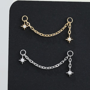 Cadena con colgante de moissanita de plata esterlina, conector de cadena celestial para septum nasal, piercing chapado en oro para cartílago, hélix, lóbulo y concha.