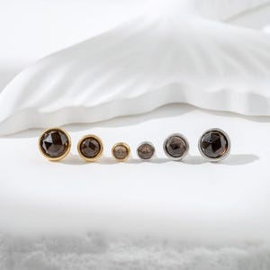 Smoky Quartz Rose Cut Multiple Size Earring Faceted Gemstone Flat Back Earring Cartilage Helix Conch Labret Stud Silver Handmade Piercing