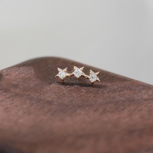 14K Solid Gold Pentagram Star Climber Stud Earring Shining Star Cartilage Helix Conch Labret Stud Minimalist Piercing Flat Back Earring