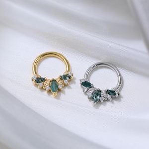 Mosagaat Moissanietblad Hoop Earring Marquise Mosagaat Septum Ring Sierlijke Bloemen Edelsteen Neusring Zilveren Daith Earring 7,5 mm