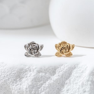 Peony Earring Delicate Blooming Flower Cartilage Helix Labret Lobe Stud Silver Flora Push Back Earring Piercing Jewelry Gift for Bridesmaids
