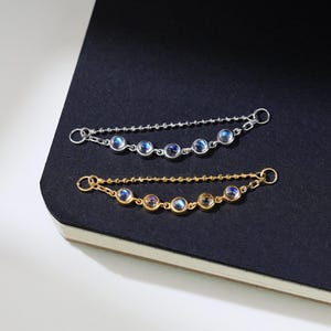 Moonstone Polished Double Bead Chain Accessory Dangle Chain Ear Jacket Gemstone Chain Connector for Cartilage Helix Earring Silver Piercing