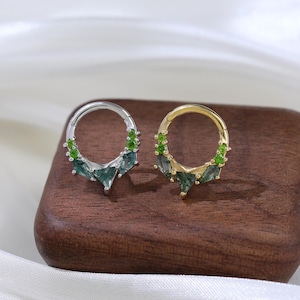 Moss Agate Chrome Diopside Cluster Hoop Earring Spike Gemstone Nose Ring 16g Septum Ring Silver Cartilage Daith Earring Handmade Piercing