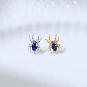 Silver Spider Blue Sapphire Rhodolite Garnet Earring Insect Gemstone Push Back Earring Cartilage Helix Conch Earlobe Labret Piercing
