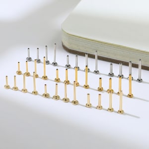 14K Solid gold Flat Back Push Back Screw Back Titanium Flat Back for Cartilage Conch Helix Tragus Piercing Threadless Push in 16g 18g 20g