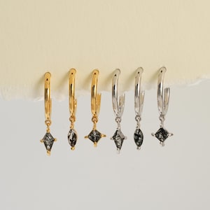 Black Hair Quartz Multiple Shape Dangle Hoop Earring Marquise Kite Gemstone Drop Nose Ring Cartilage Helix Daith Ring Silver Septum Ring
