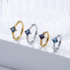 Alexandrite Square Hoop Earring Single Gemstone Nose Ring Seamless Cartilage Helix Daith Earring Minimalist Septum Ring Silver Piercing