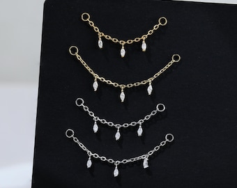 Pendiente colgante de plata de ley con colgante de gema brillante en forma de marquesa para el tabique nasal, el cartílago, el hélix y la concha.