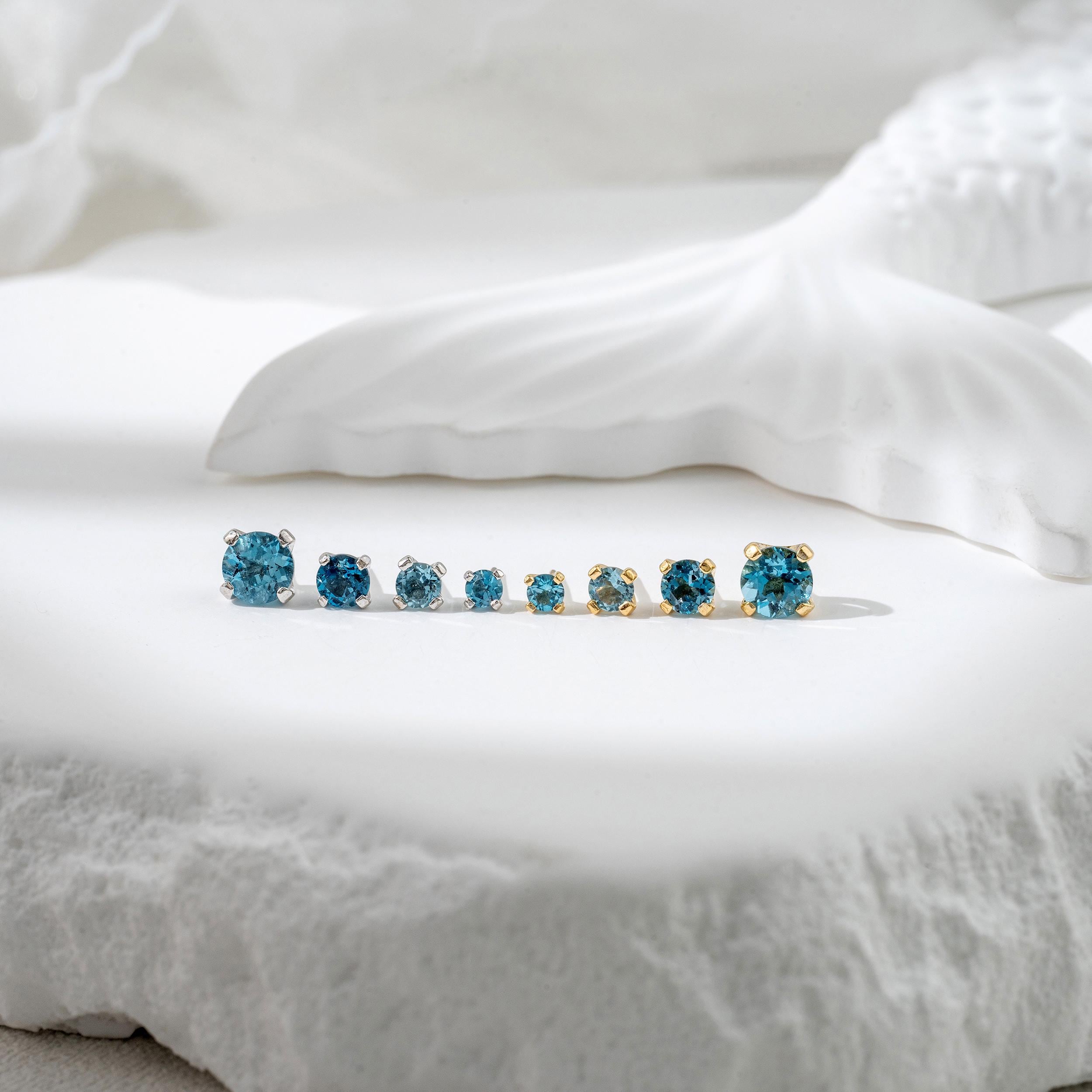 London Blue Topaz Multiple Size Stud Single London Blue Topaz Push Flat Back Earring Minimalist Gemstone Labret Cartilage Helix Piercing