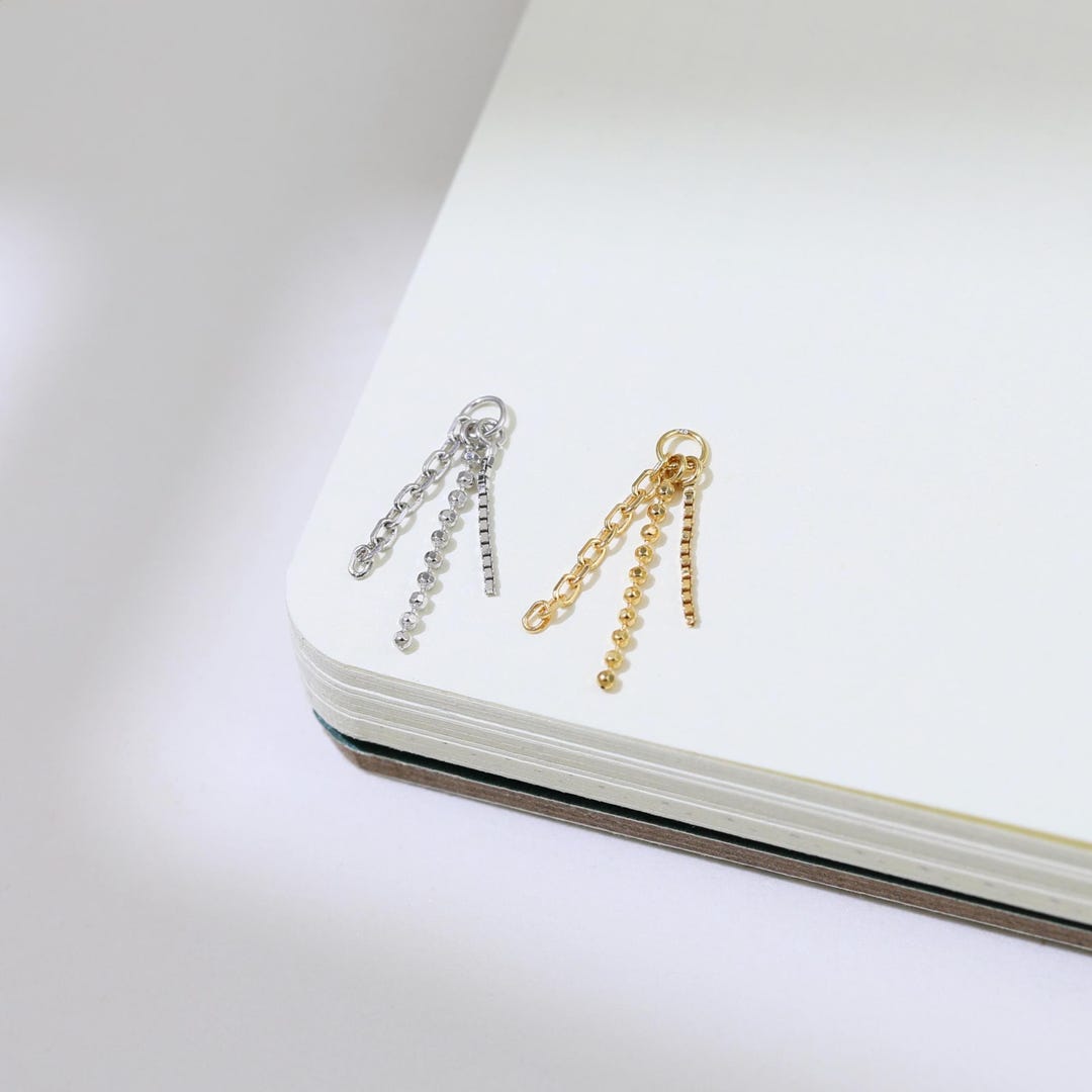 Sterling Silver Triple Chain Dangle Charm Minimalist Beaded Drop ...